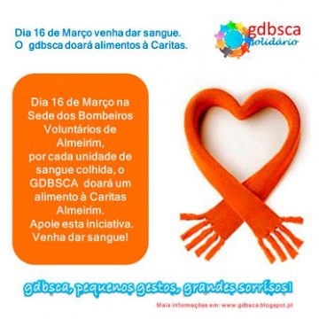 Colheita de sangue no próximo dia 16 de março