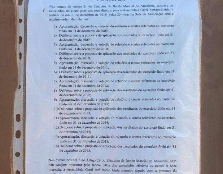 Banda Marcial corrige irregularidades e apresenta contas desde 2009